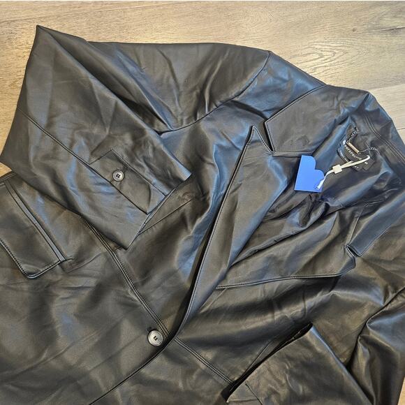 Perspective Black Faux Leather Button Front Collared Jacket Blazer sz 46 NWT - Picture 7 of 9
